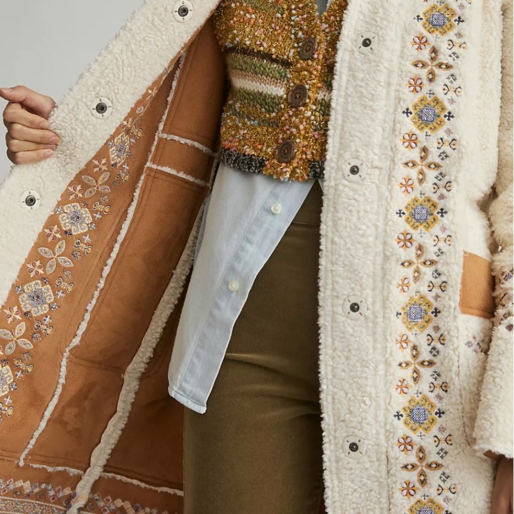 Maeve Embroidered Sherpa Coat - Picture 3 of 9